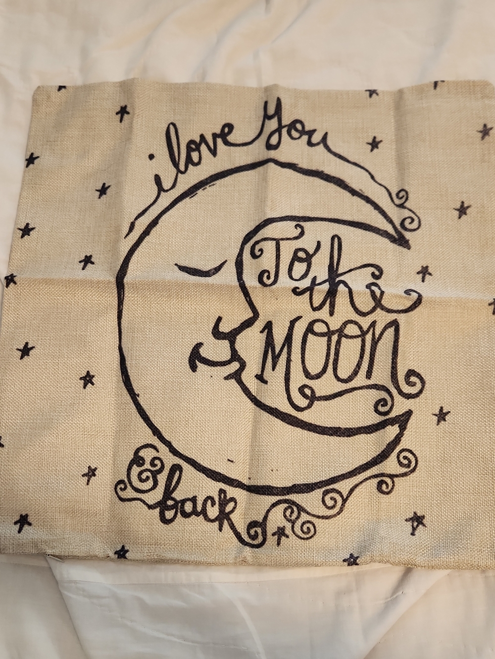 Moon & Stars Decorative Pillow Cover - Black on Natural 17×17